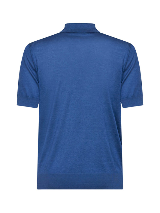 Royal blue Extra-light silk and cotton knit polo shirt