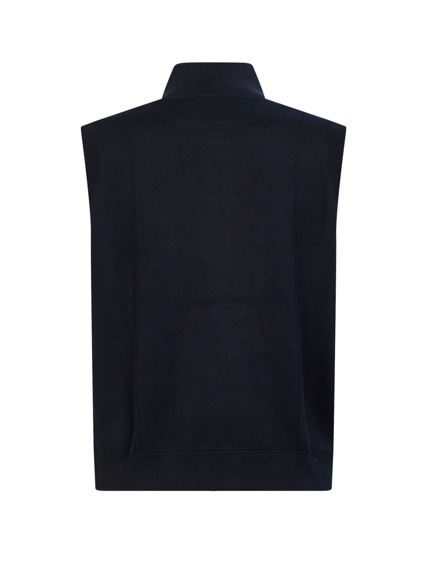 Gilet in maglia double di seta e cotone blu navy con logo