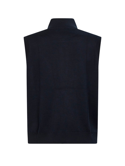 Gilet in maglia double di seta e cotone blu navy con logo