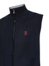 Gilet in maglia double di seta e cotone blu navy con logo