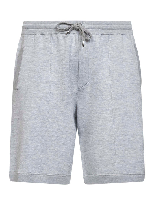 Grey double silk and cotton knit logo Bermuda shorts