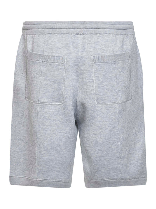 Grey double silk and cotton knit logo Bermuda shorts