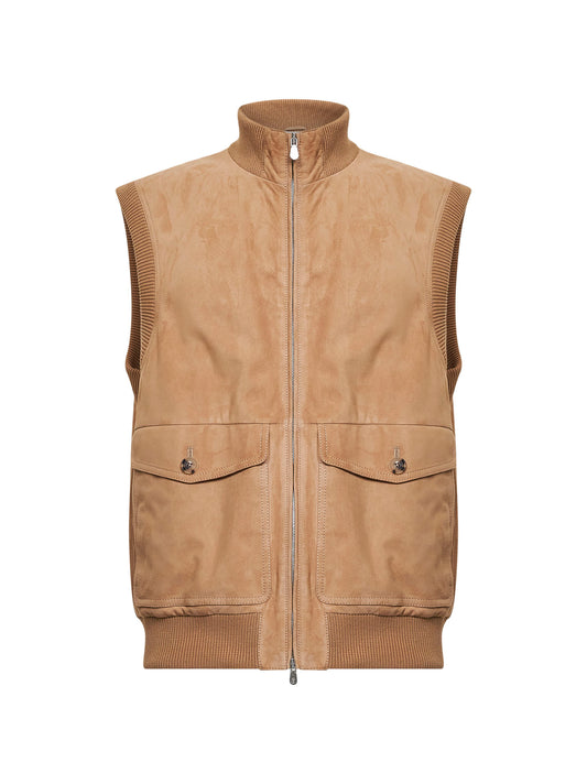 Gilet imbottito in camoscio marrone