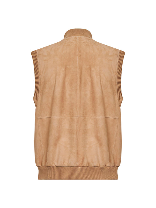 Gilet imbottito in camoscio marrone