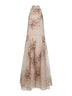 Abito in organza Bloom Print di seta beige con monile