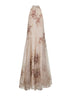 Abito in organza Bloom Print di seta beige con monile