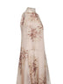 Abito in organza Bloom Print di seta beige con monile