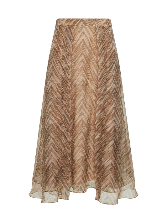 Gonna Paneled Circle in organza Chevron Print beige