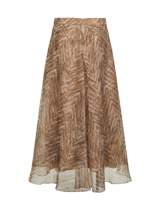 Gonna Paneled Circle in organza Chevron Print beige