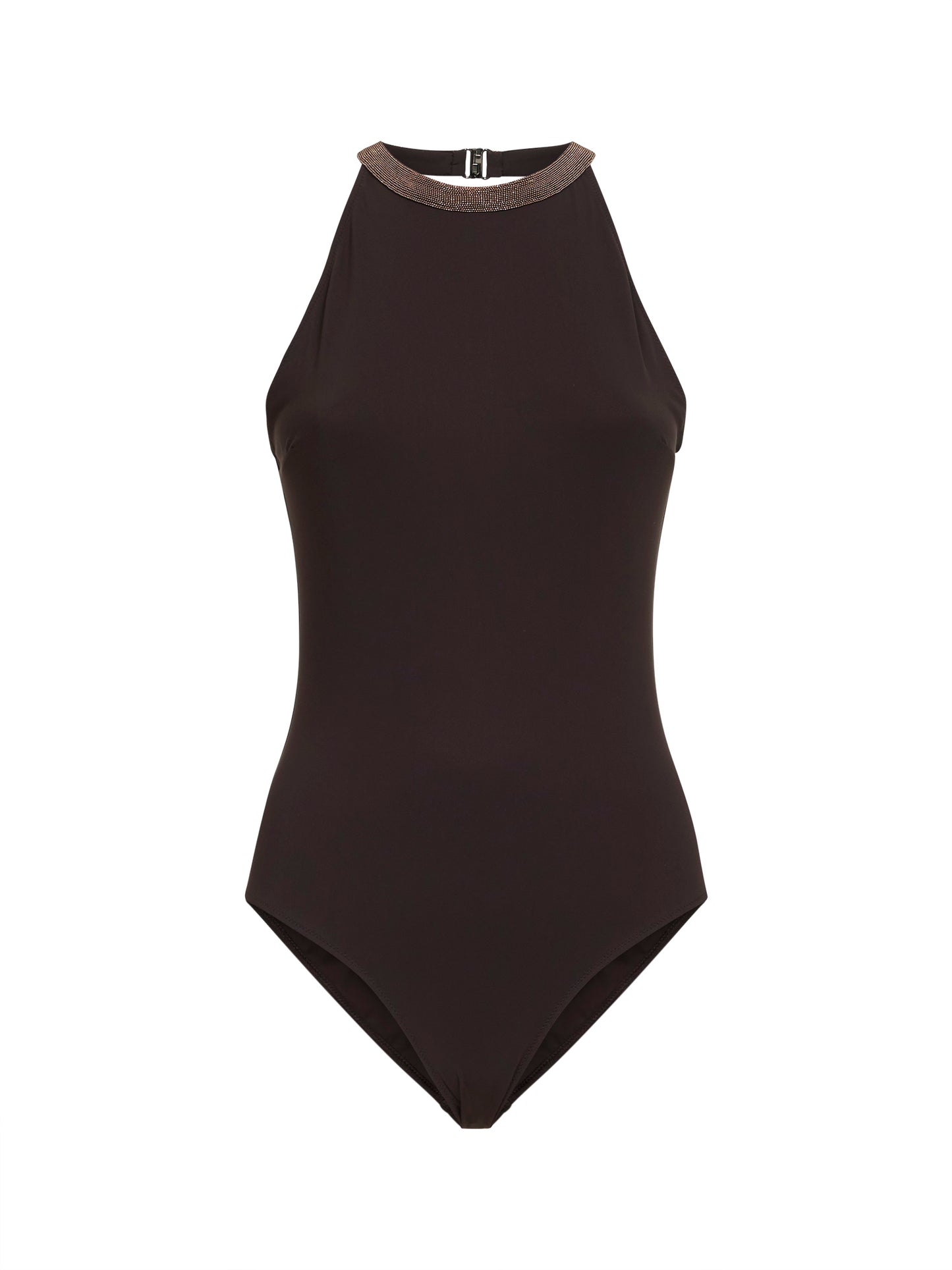 Lignite grey techno jersey one-piece swimsuit with Precious Collar