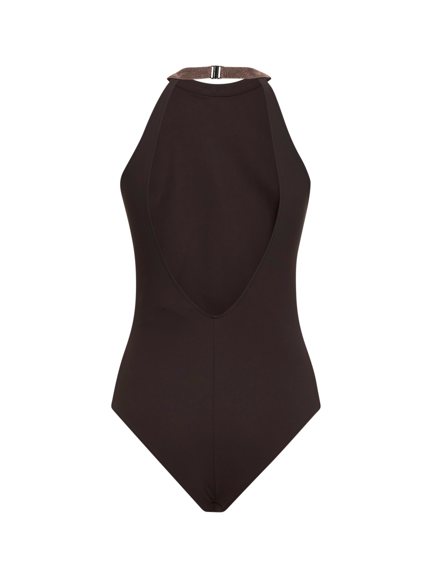 Lignite grey techno jersey one-piece swimsuit with Precious Collar