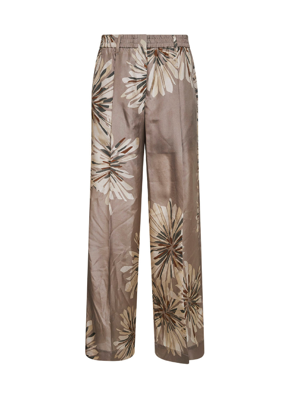 Pantaloni Sartorial Track in pongée Bloom Print di seta kaki con monile