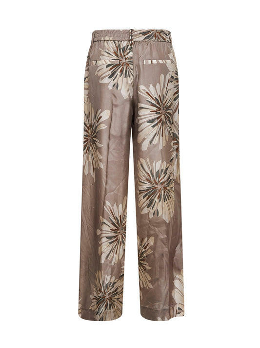 Pantaloni Sartorial Track in pongée Bloom Print di seta kaki con monile