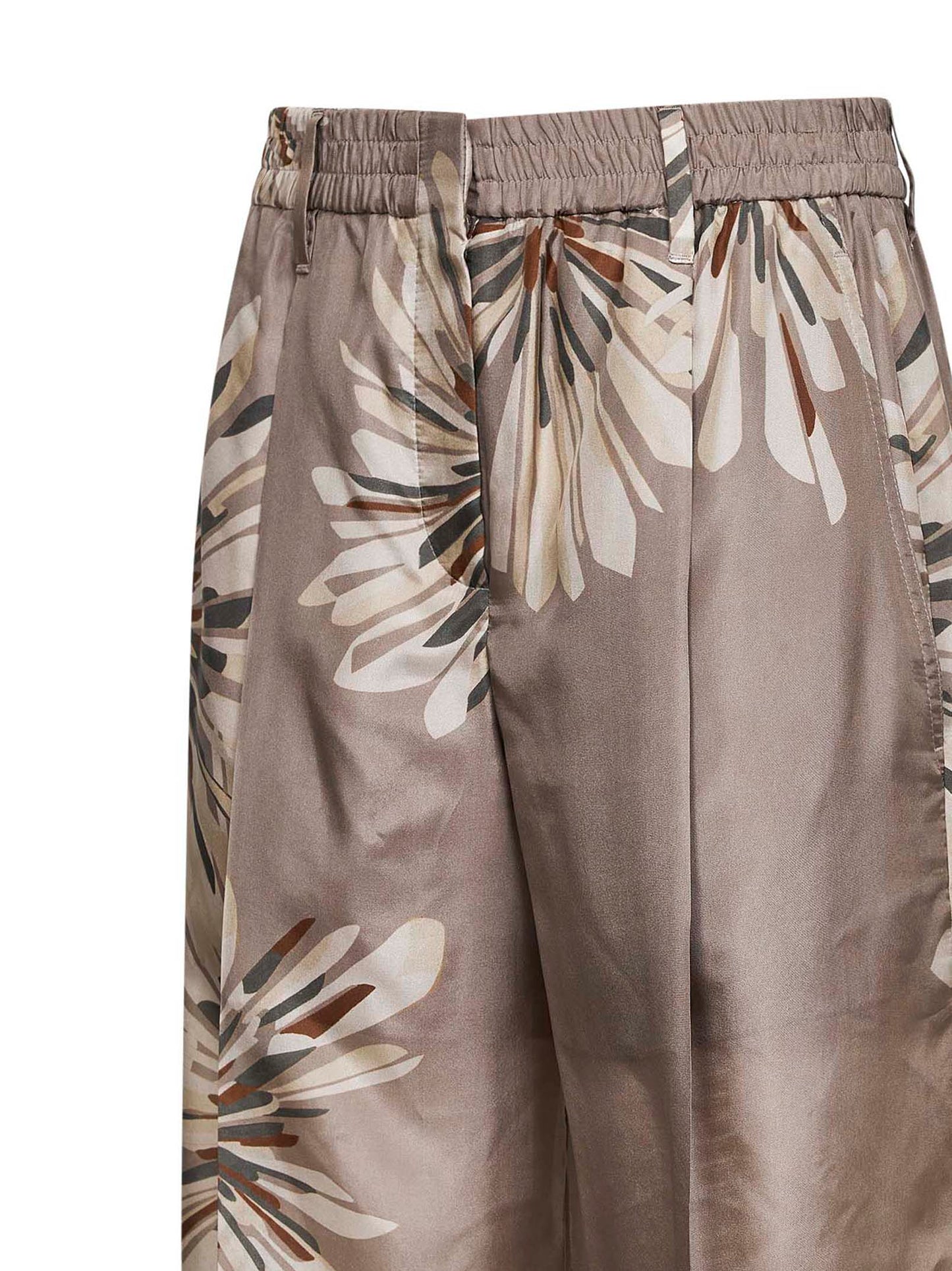Pantaloni Sartorial Track in pongée Bloom Print di seta kaki con monile