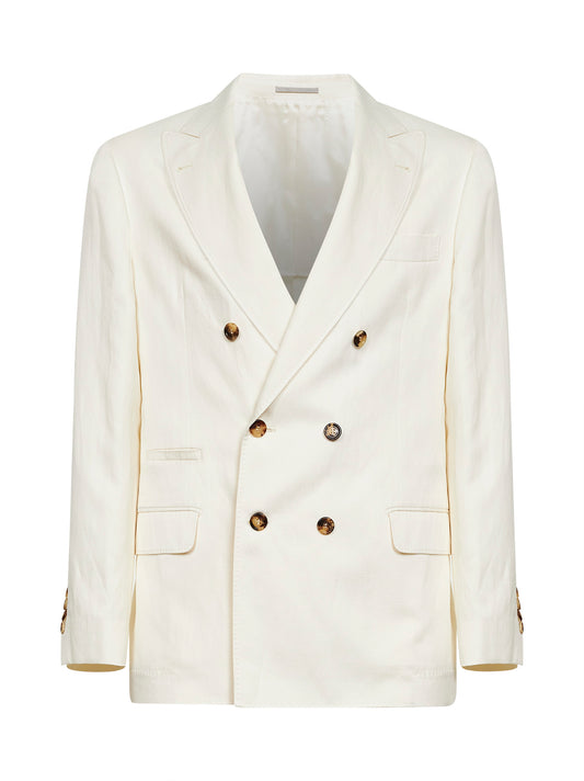 Off-white silk and linen deconstructed one-and-a-half-breasted jacket