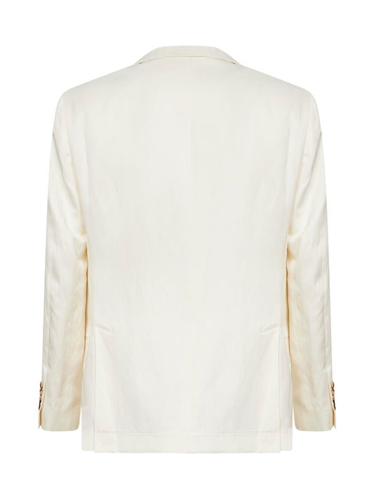 Off-white silk and linen deconstructed one-and-a-half-breasted jacket