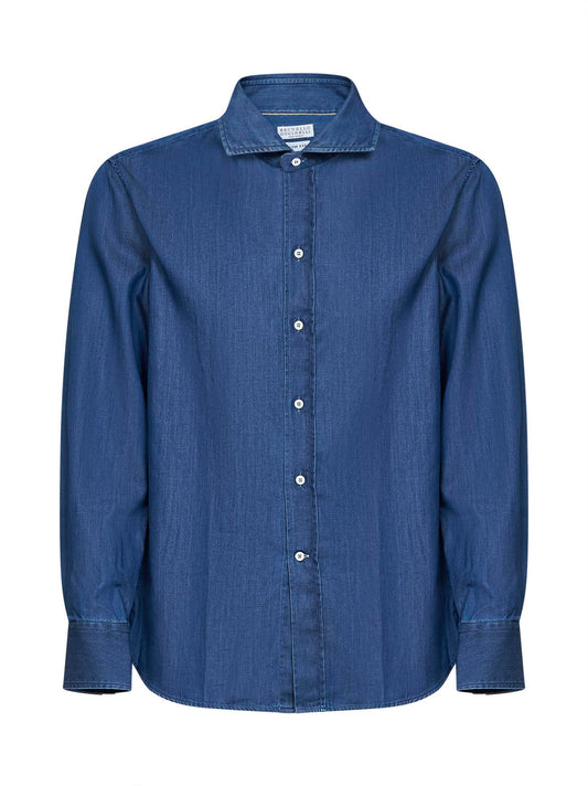 Blue lightweight denim slim fit shirt