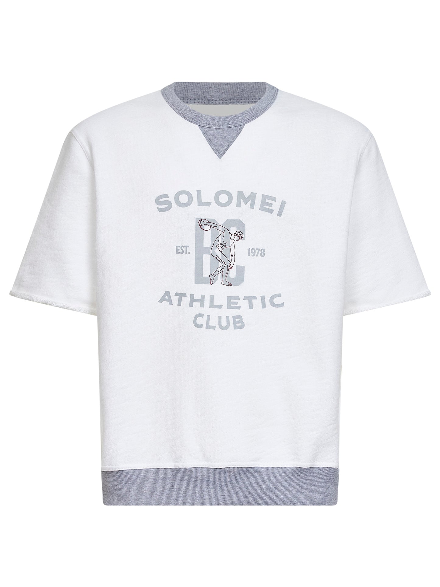 White cotton and linen blend fleece printed sweatshirt