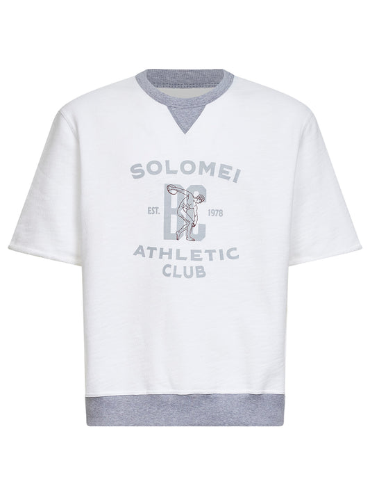 Felpa stampata in felpa mélange di cotone e lino bianco