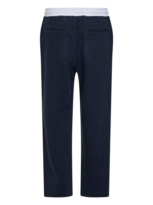 Pantaloni jogger in cotone e lino blu navy