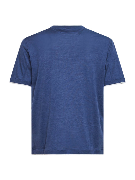 Denim silk and cotton jersey T-shirt with Faux Layering