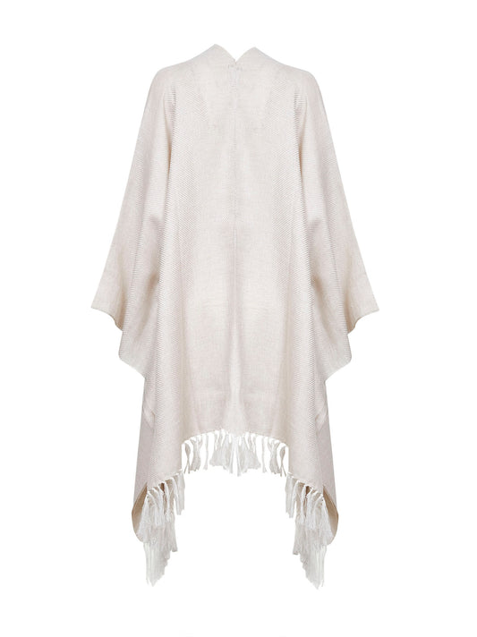 Poncho aperto in maglia di misto lino lamé beige