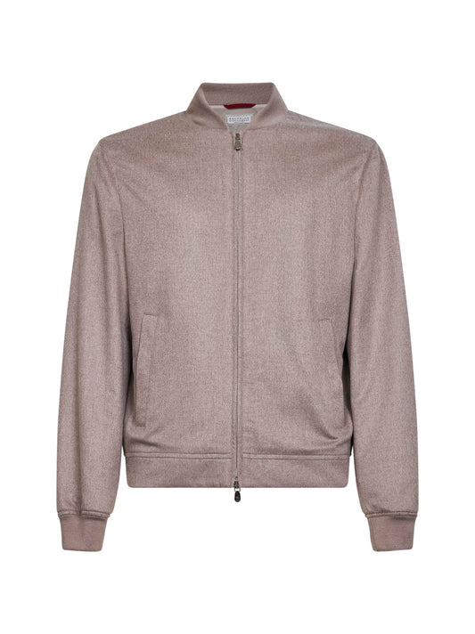 Bomber in flanella leggera di cashmere beige