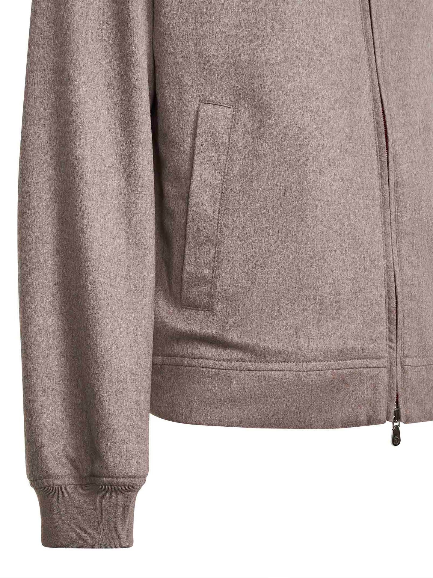 Beige lightweight cashmere flannel bomber jacket