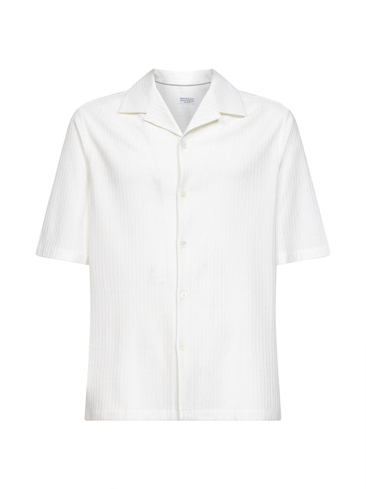 Camicia a maniche corte in jersey jacquard bianco