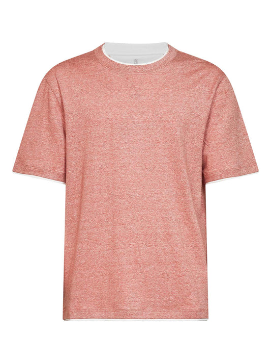 Orange linen and cotton jersey T-shirt with Faux Layering