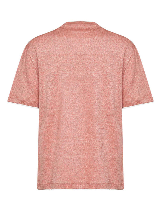 Orange linen and cotton jersey T-shirt with Faux Layering
