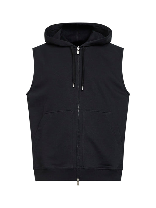 Black techno fleece zip-up hooded vest