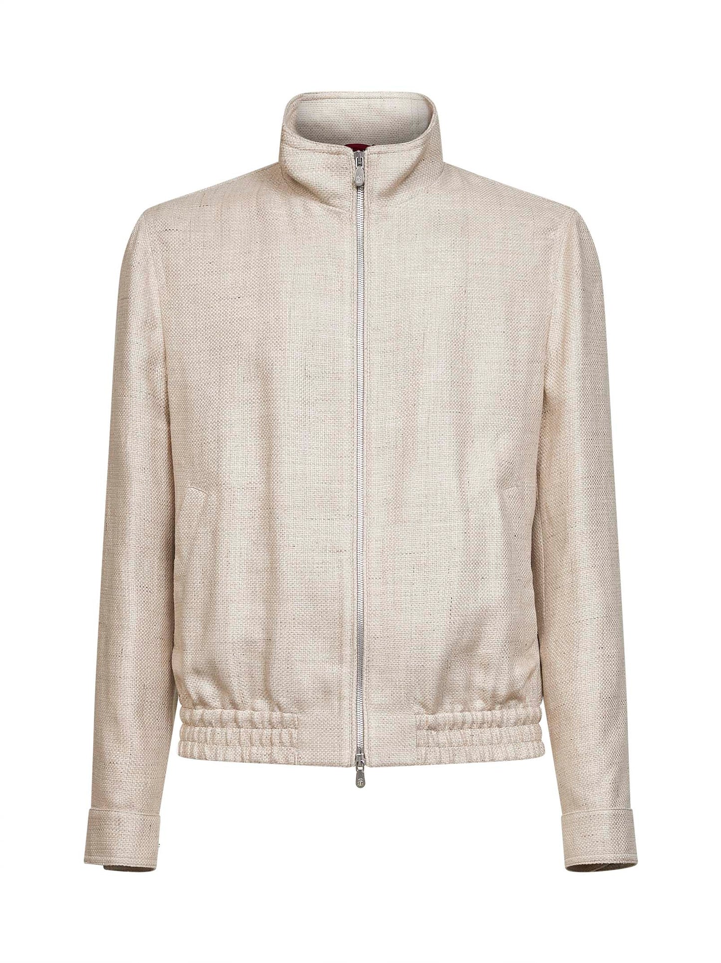 Beige silk, linen and wool hopsack jacket