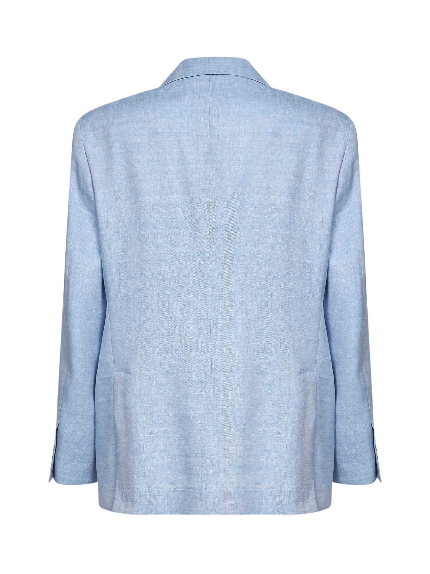 Light blue linen and virgin wool chevron deconstructed blazer
