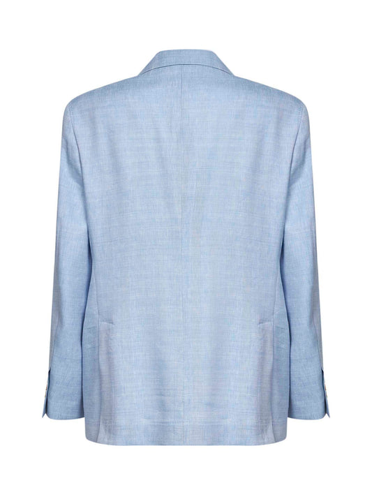 Light blue linen and virgin wool chevron deconstructed blazer