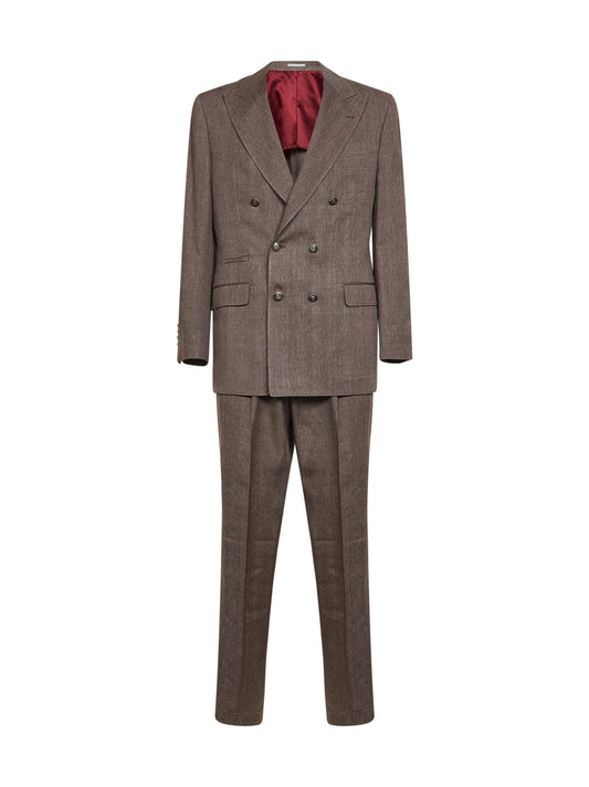 Hazelnut linen and virgin wool chevron suit