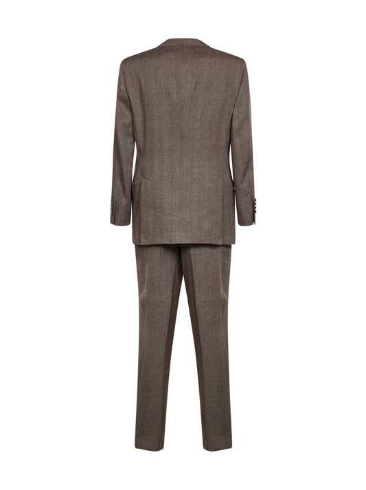 Hazelnut linen and virgin wool chevron suit