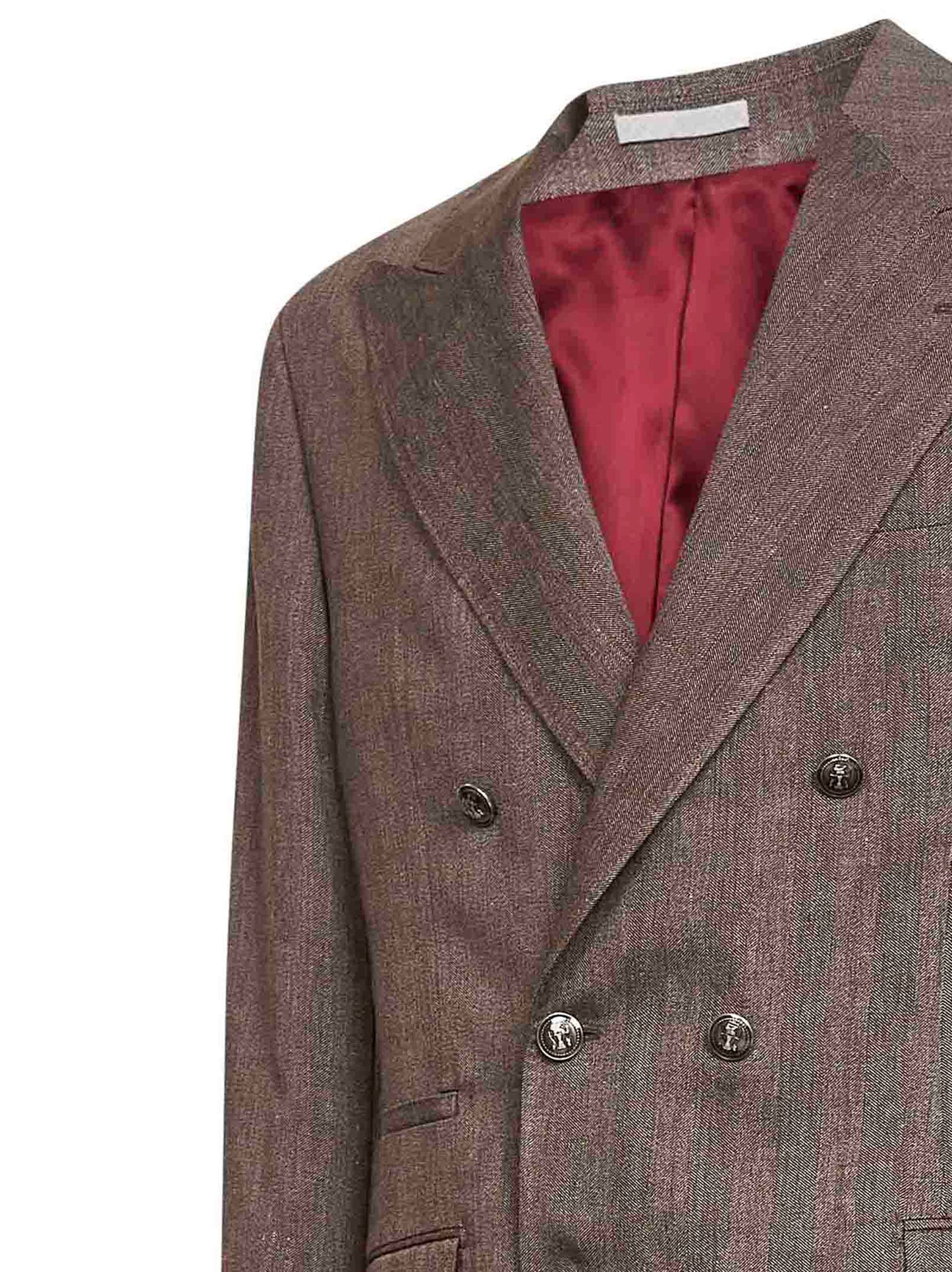 Abito in chevron di lino e lana vergine nocciola