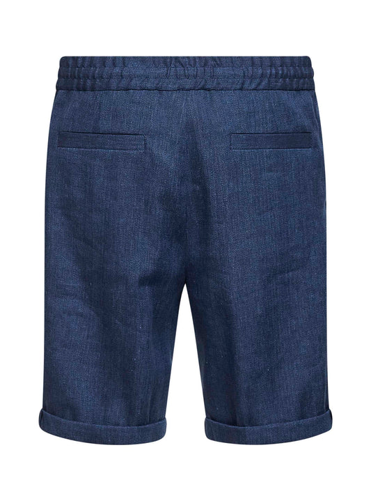 Blue linen and virgin wool chevron Bermuda shorts