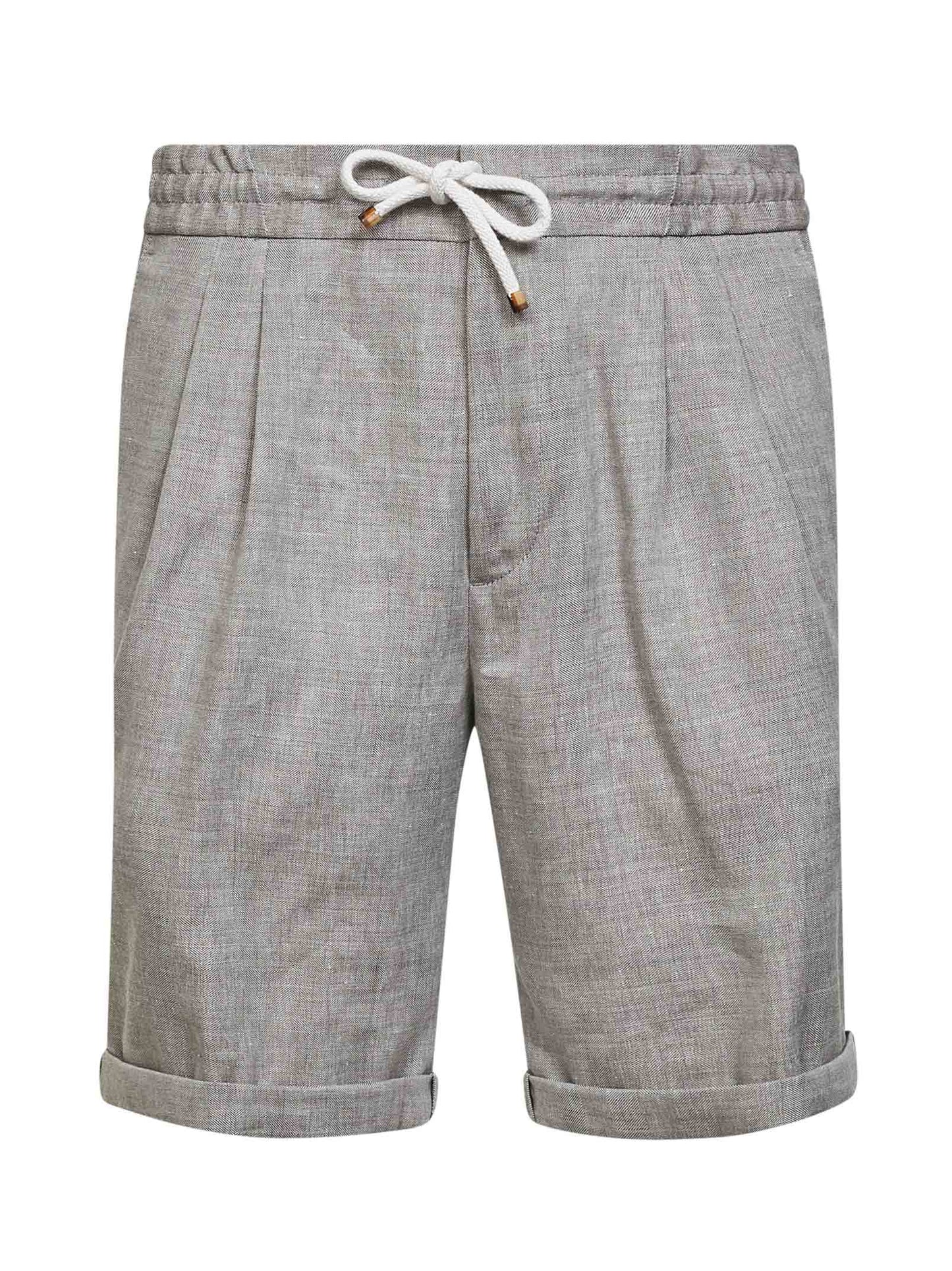 Bermuda in chevron di lino e lana vergine marrone chiaro