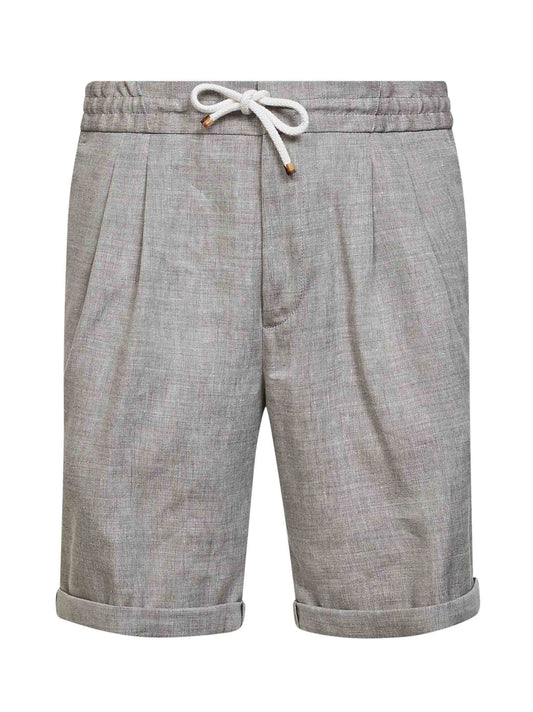 Bermuda in chevron di lino e lana vergine marrone chiaro