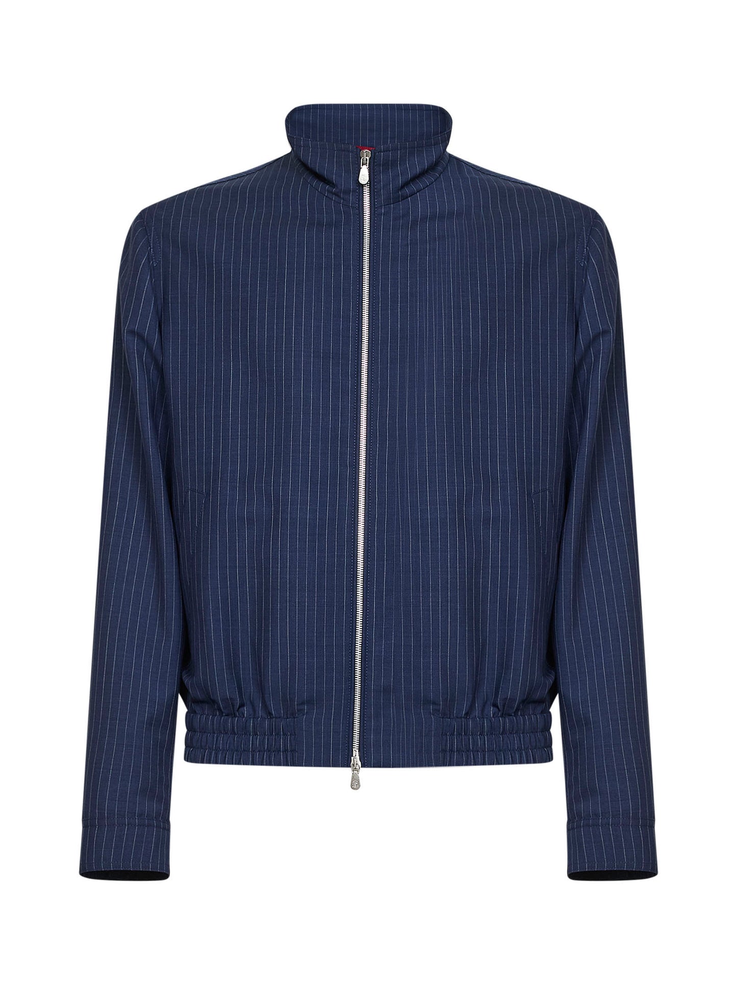 Giubbino in tela gessata di lana e mohair blu