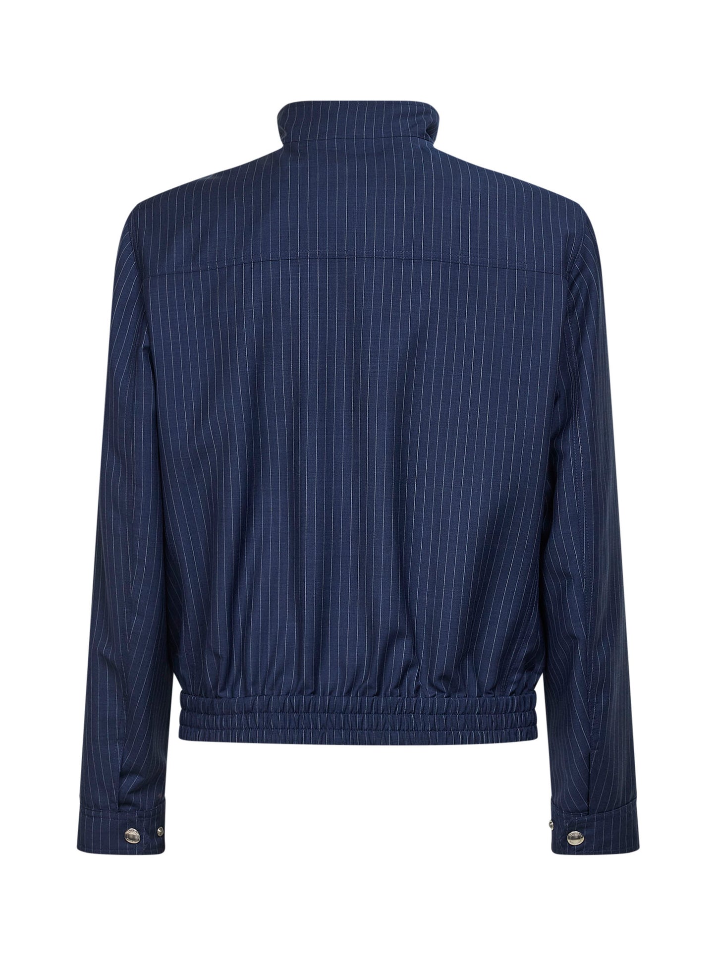 Giubbino in tela gessata di lana e mohair blu