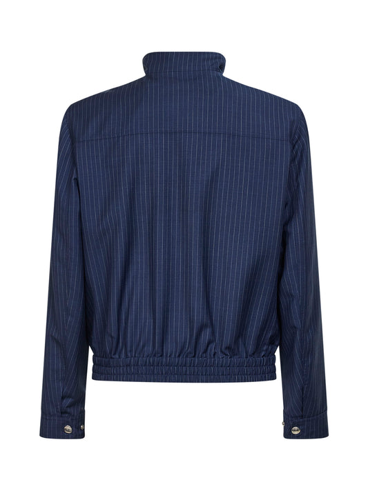 Giubbino in tela gessata di lana e mohair blu