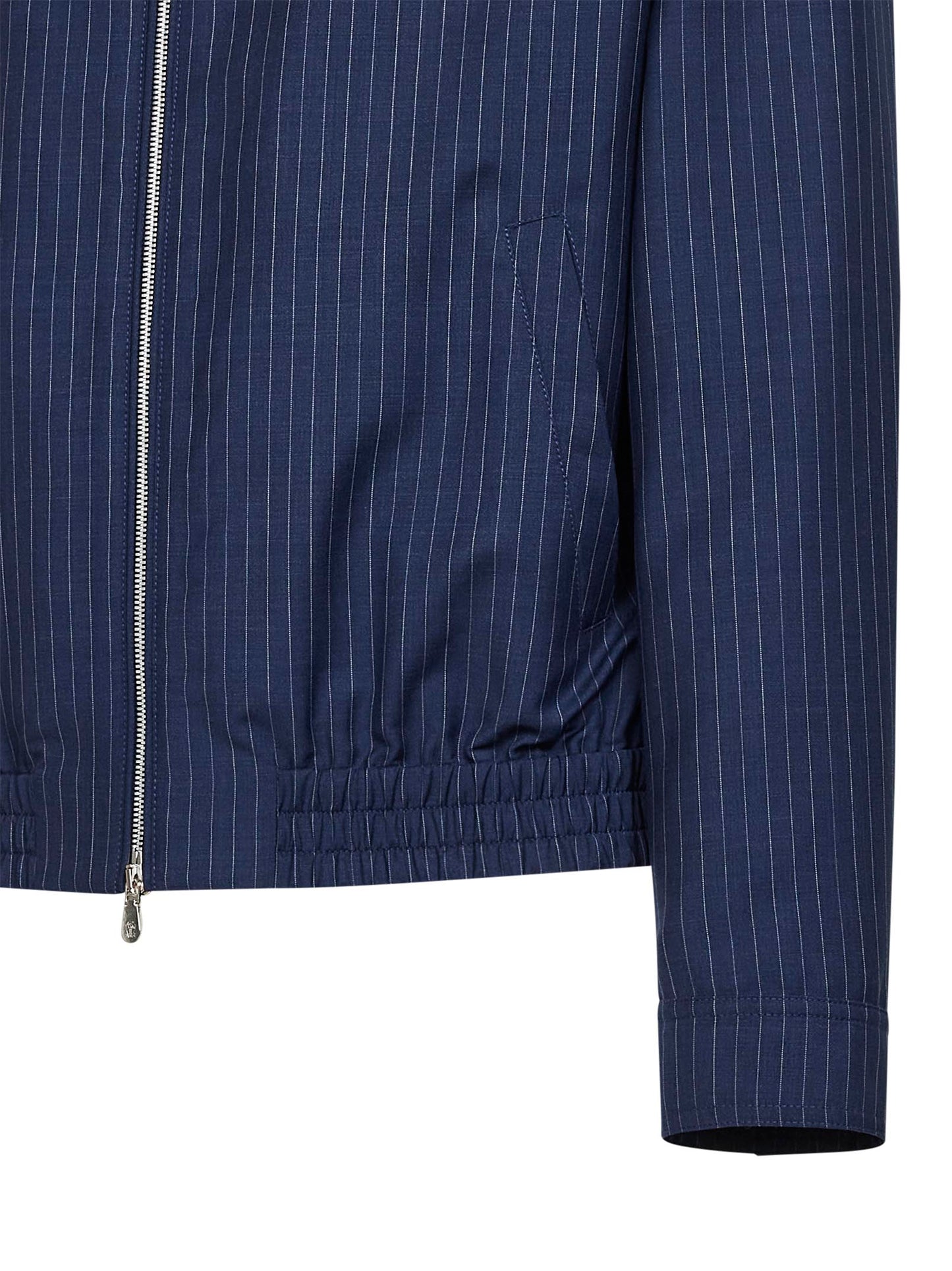 Giubbino in tela gessata di lana e mohair blu