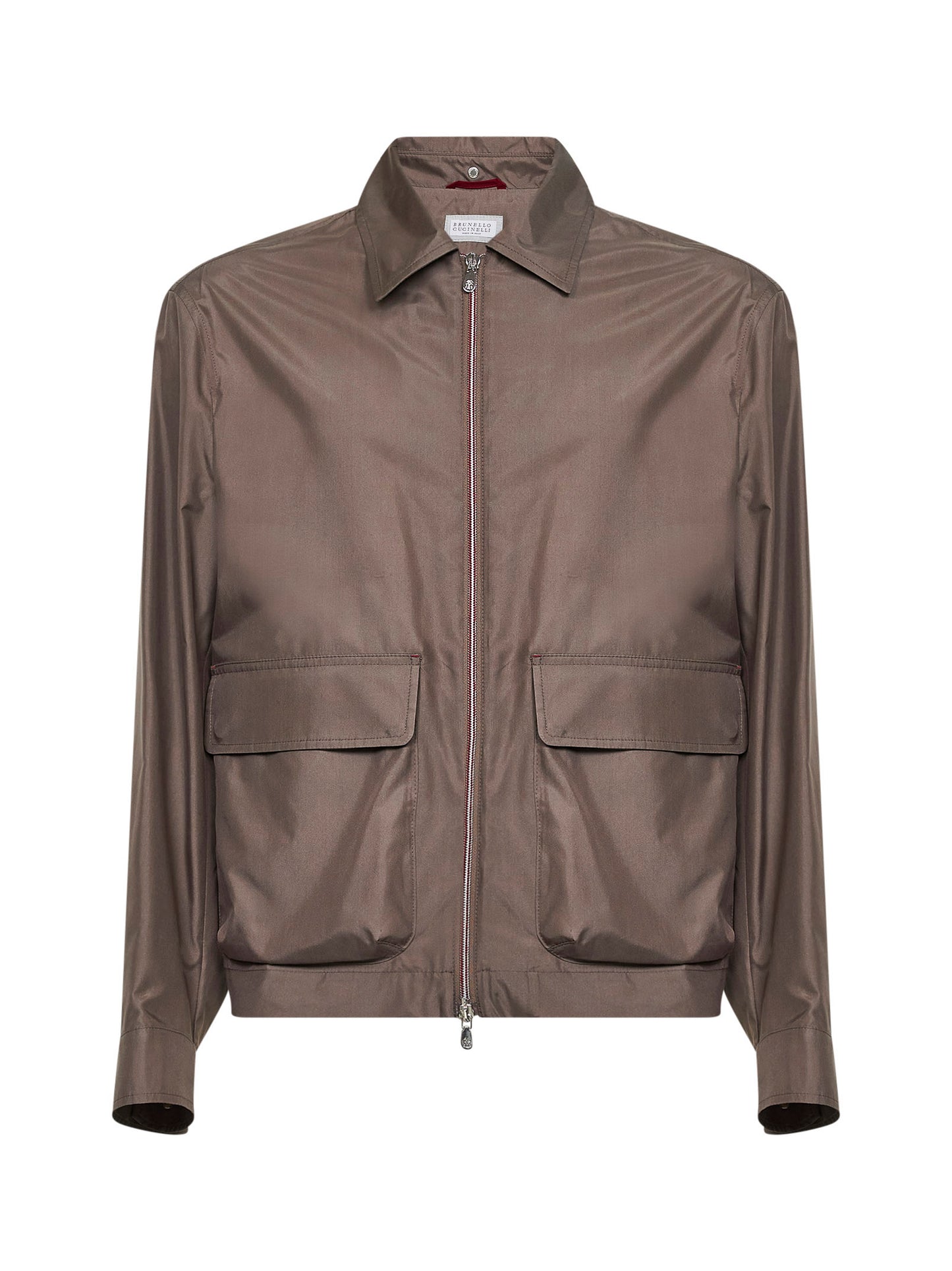 Giubbino sfoderato in seta membranata nocciola