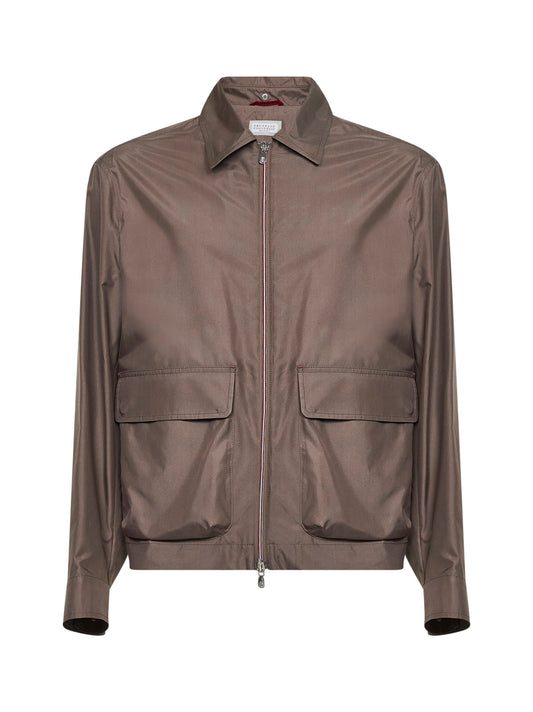 Giubbino sfoderato in seta membranata nocciola