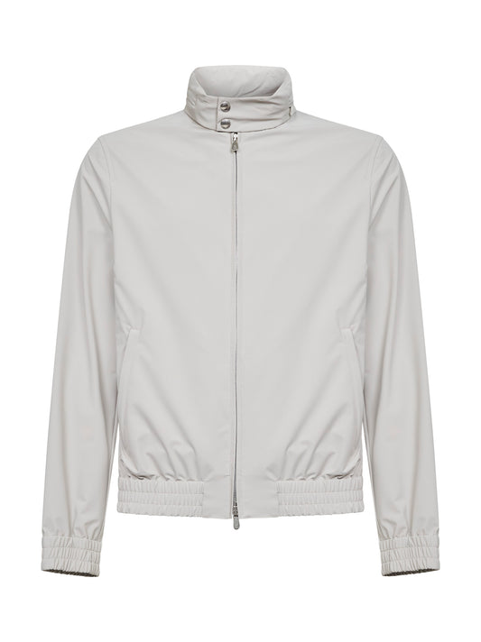 Grey bonded nylon hooded jacket