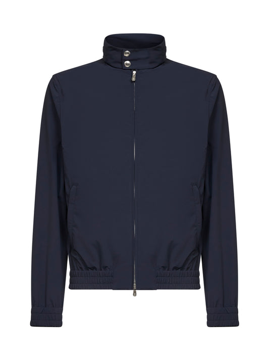 Blue bonded nylon hooded jacket