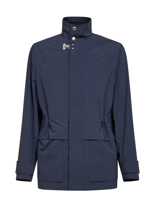 Parka con cappuccio in tessuto tecnico stretch navy